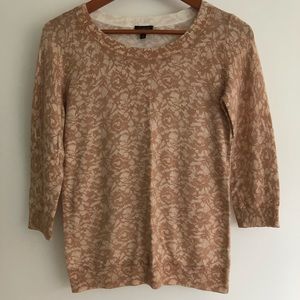 TALBOTS tan cream lace print 3/4 sleeve sweater size XS EUC